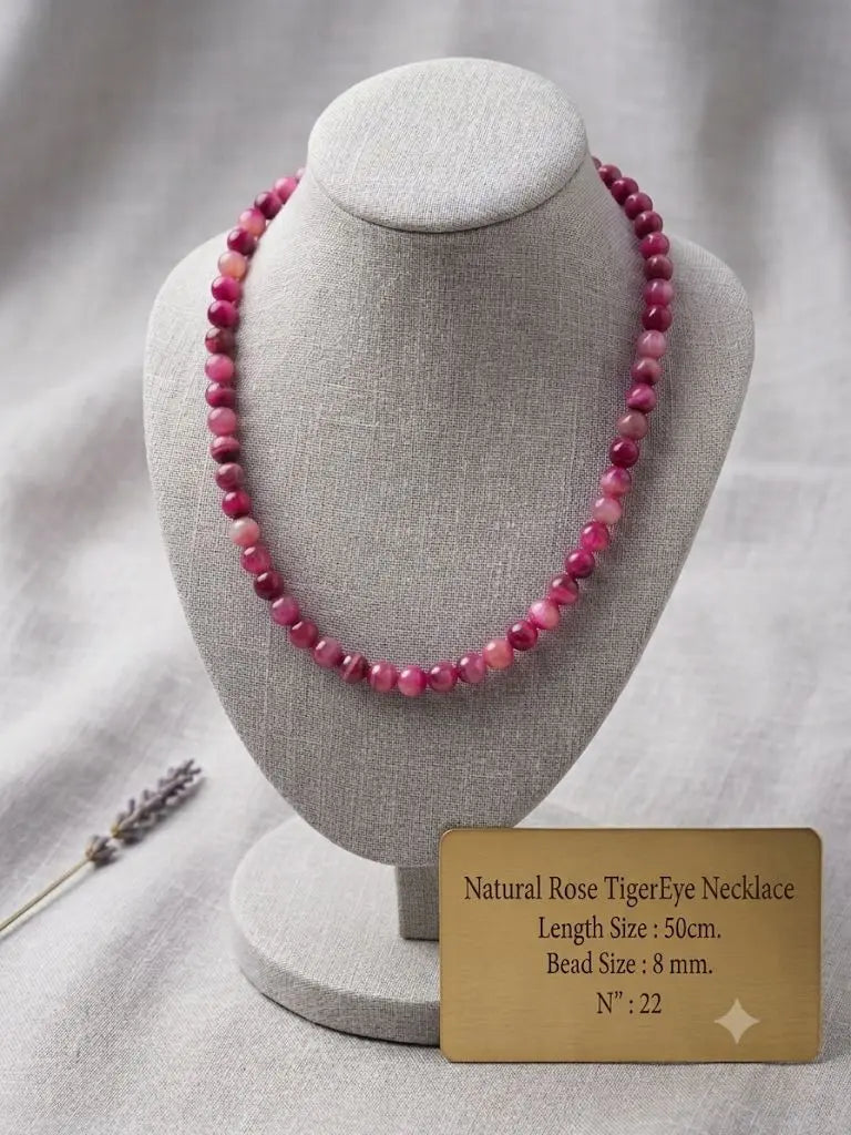 Natural Rose TigerEye Necklace, Length Size 50cm., Bead Size 8 mm., ABC_NEC_22